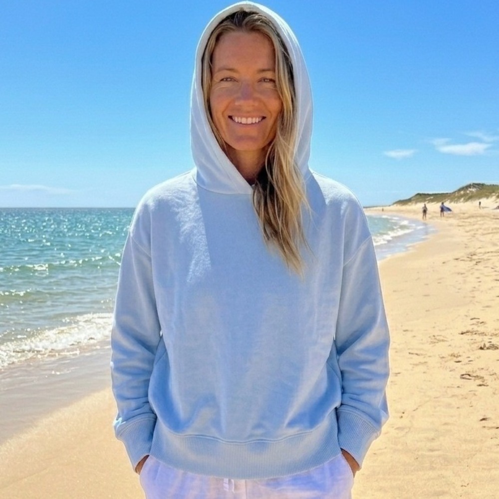 A New Day Womens Light Blue Hooded Sweatshirt Size L Pastel Relaxed Fit Hoodie